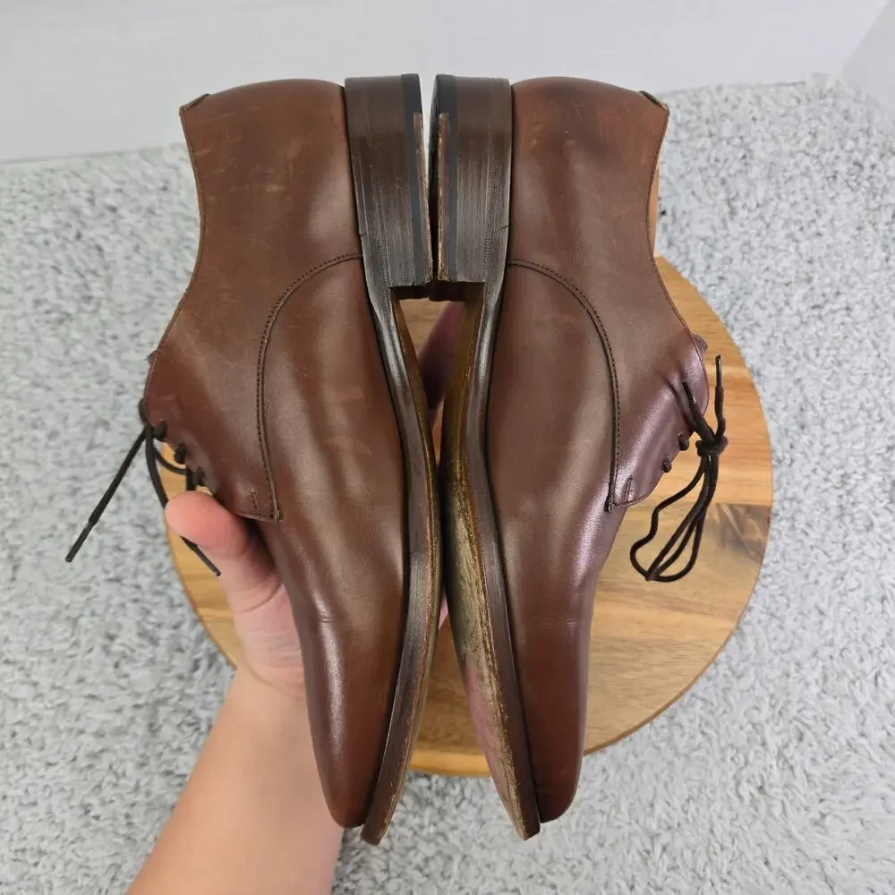 Jack Erwin Mens 9 Brown Leather Business Casual Office Plain Toe Derby Oxford